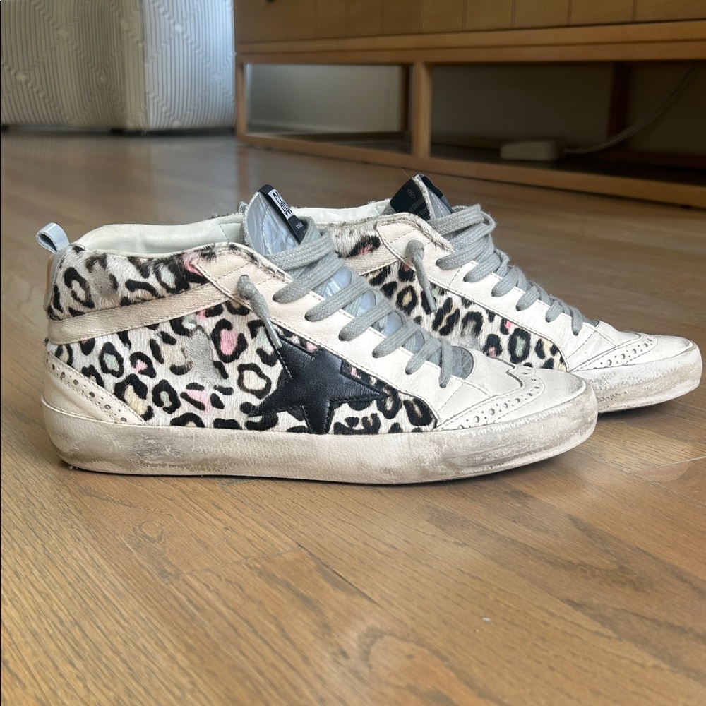 Golden Goose Multicolor Leopard Print Sneakers with Black Star